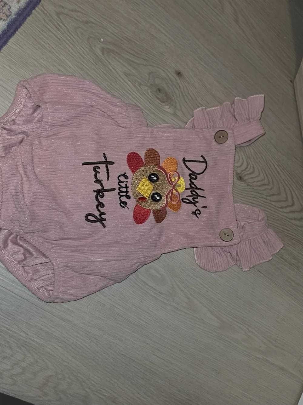 Pink Baby Romper with Thanksgiving Turkey Embroidery